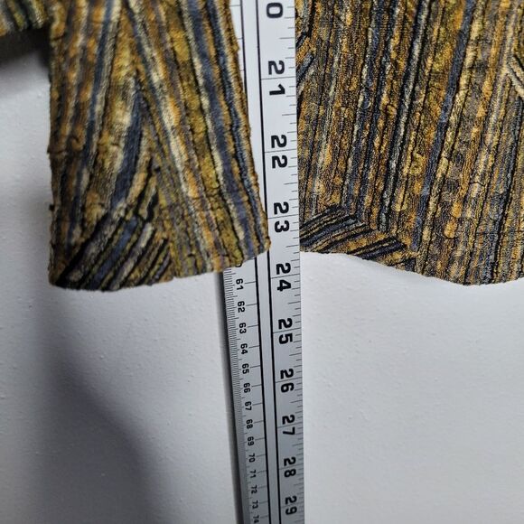 Brown gold line print art to wear grunge square neck 3/4 sleeve top large - Picture 6 of 6